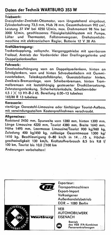 Der Neue Wartburg 353 W